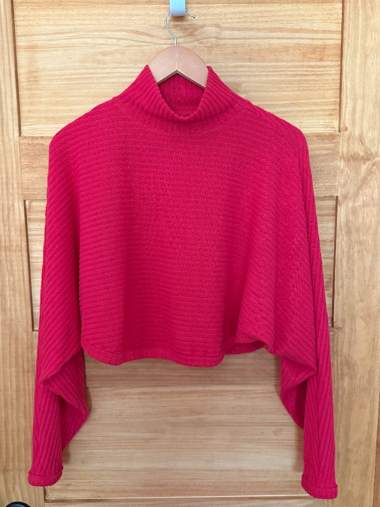 Pilcro Anthropologie Red Cozy Ribbed Turtleneck Batwing Pullover Sweater Size M